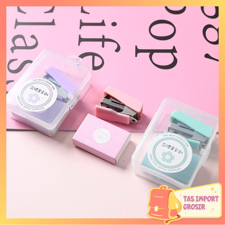 

TAS - S6104 Set Staples Perlengkapan Kantor / Cute Mini Stapler Untuk Pelajar / Stapler Mini Set / Hekter Kecil Kemasan Box Unik