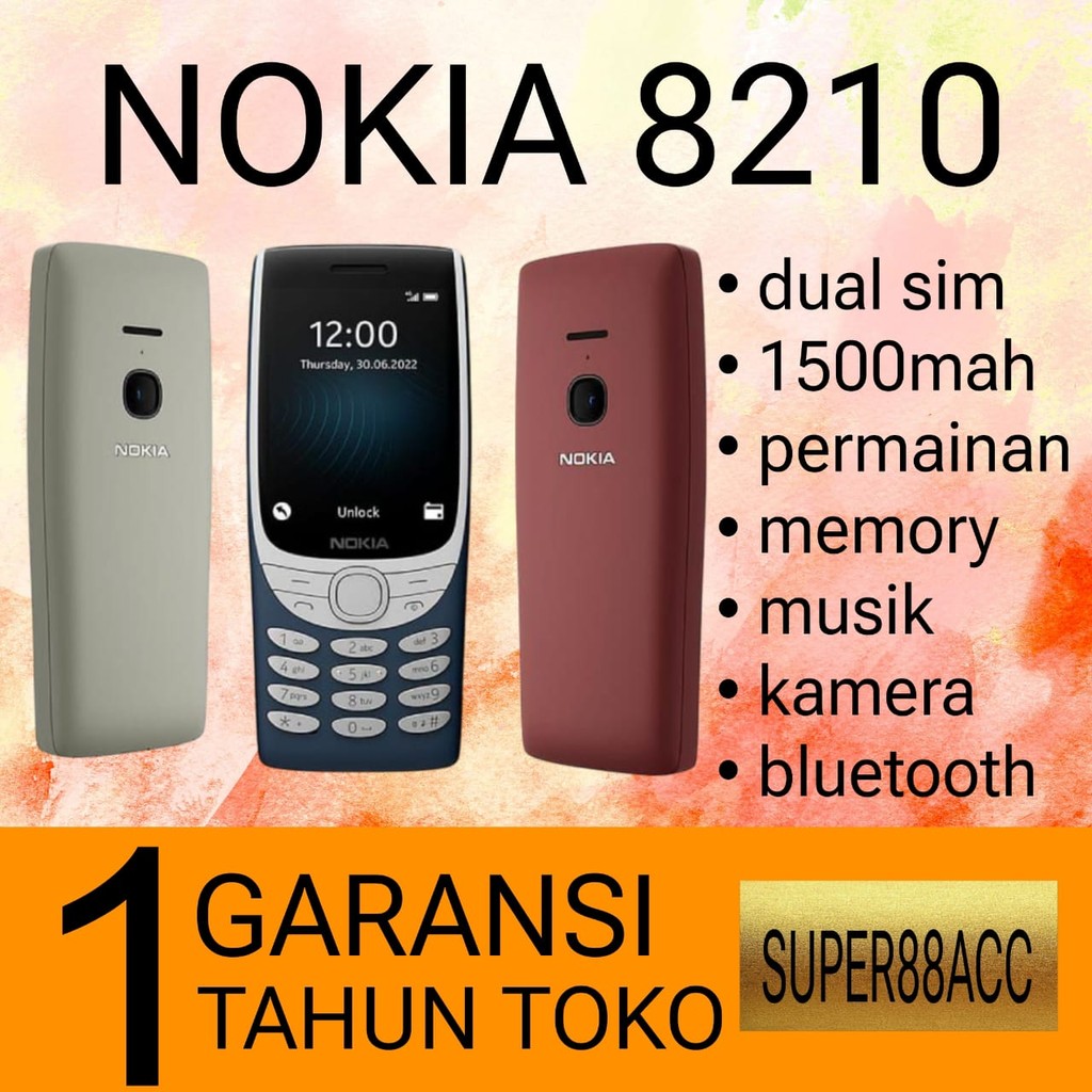HP NOKIA 8210 2022 (BARU) [GARANSI 1 TAHUN] Kamera, Memori, Musik, Radio, Bluetooth, Senter, Awet