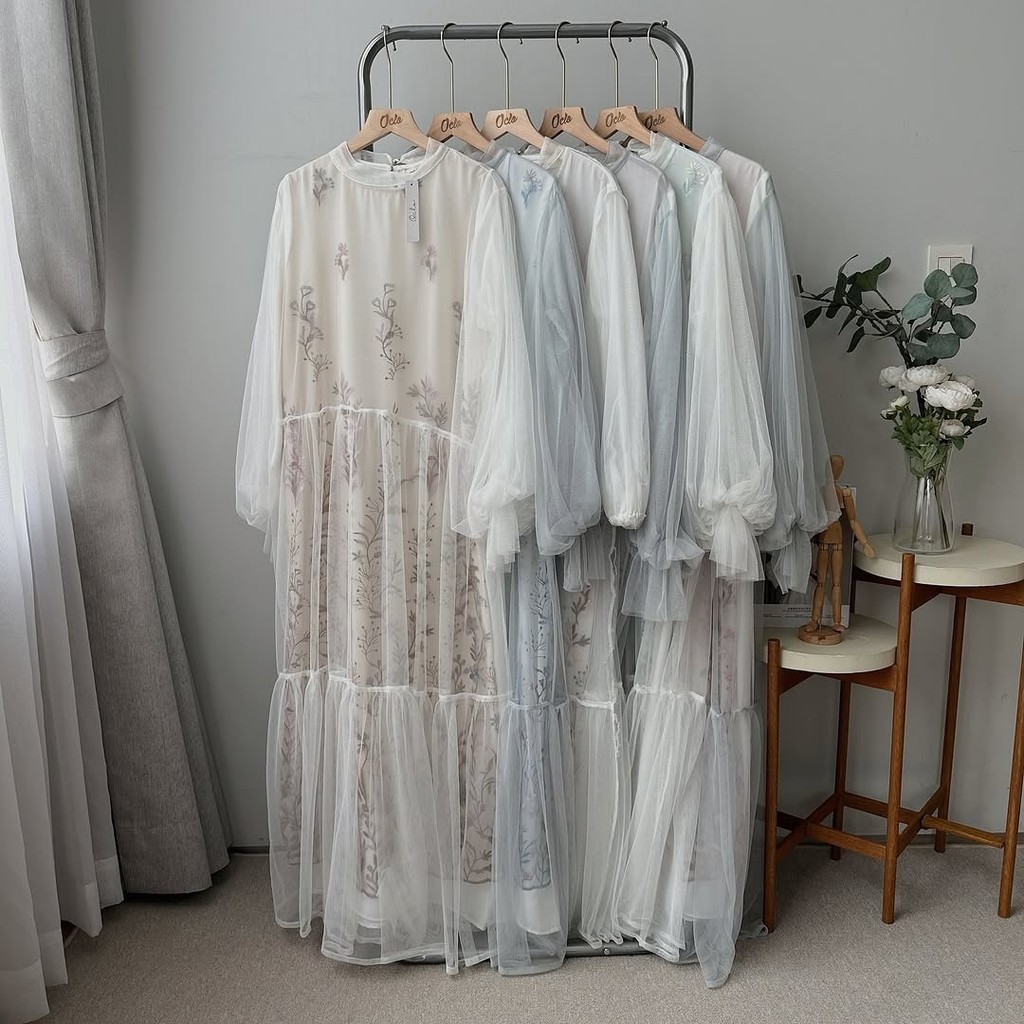 Oclo Thyra Dress Embroidery Tulle Bordir Premium Gaun Lebaran Stylish OCL02157