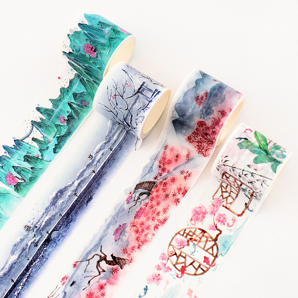 

1 Pcs Chinese Landscape Flowers Plants Vintage Scenery Decoration Washi Tape DIY Planner Diary Scrapbooking Masking Tape