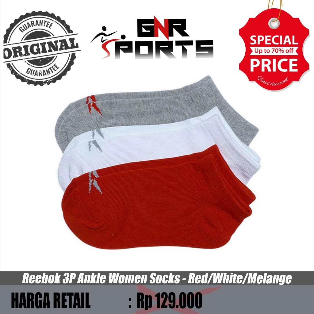 Reebok 3P Ankle Women Socks - Red/White/Melange