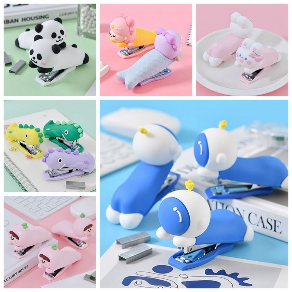 

Use 10# Staples Stapler Mini Portable Panda/Astronaut/Dinosaur Long Stapler Labor-saving Effortless Bookbinding Machine