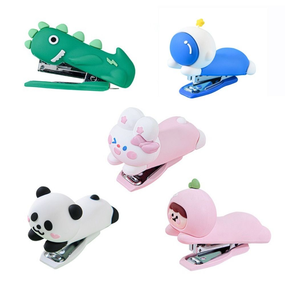 

Use 10# Staples Stapler Mini Portable Effortless Long Stapler Labor-saving Panda/Astronaut/Dinosaur Bookbinding Machine