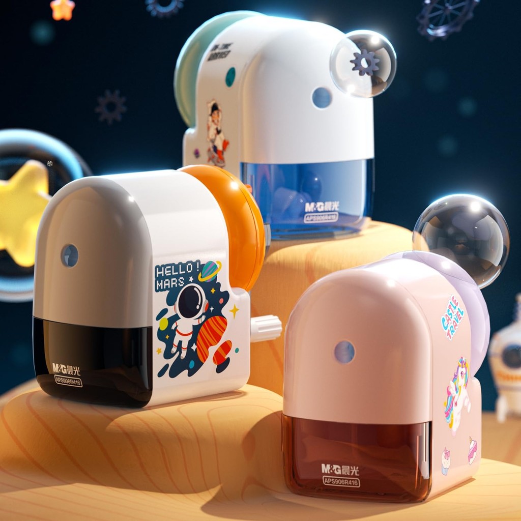 

M&G Labor-saving Pencil Sharpener Child Pencil Sharpener Hand Sharpener Blue/Pink/White 1pc with Cartoon Stickers