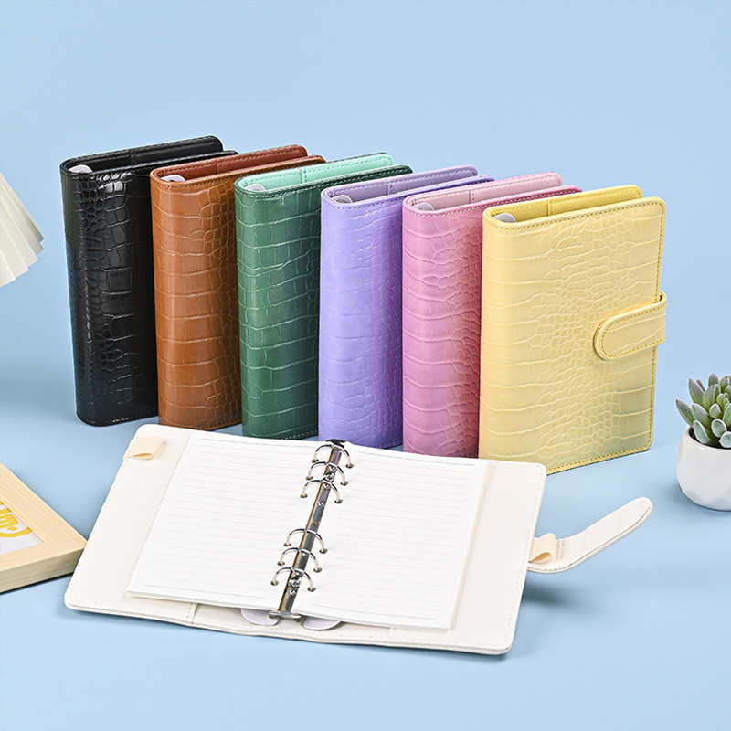 

A6 Crocodile Pattern 6 Ring Binder Pu Clip-On Notebook Leather Loose Leaf Notebook Cover Notebooks Journal Stationery Travelers