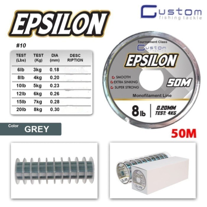 Senar CUSTOM EPSILON 50M | GREY CONECTING - 0.18MM 6LB - 0.28MM 15LB