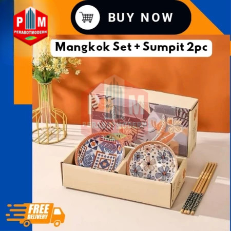 MANGKOK JEPANG SET KERAMIK + SUMPIT 2 PC
