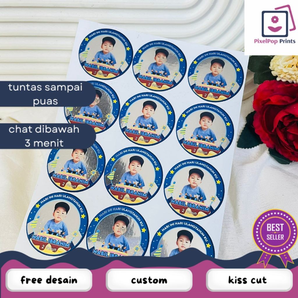 

Opikapip 9-15 Sticker Ulang Tahun Anak Gold/Silver Anti Air Label Undangan Happy Birthday Uk.Besar