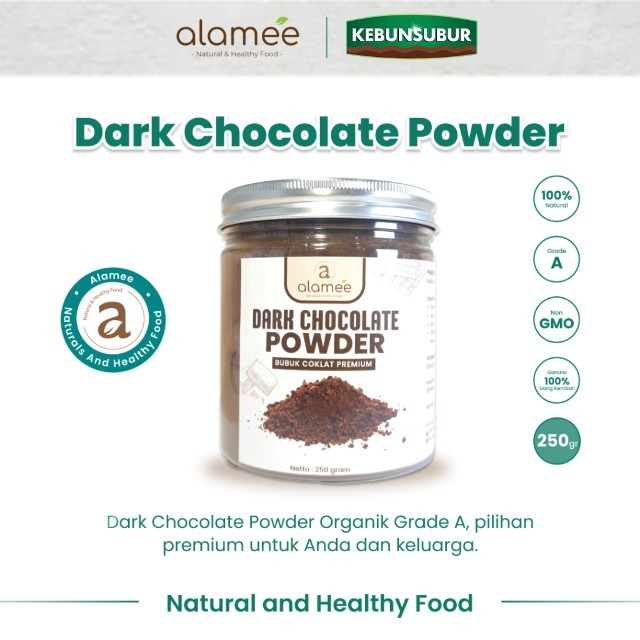 

ALAMEE Dark Chocolate Powder PREMIUM Minuman Bubuk Coklat Gluten Free Dark Cocoa Tanpa Gula 250gr kebunsurbur