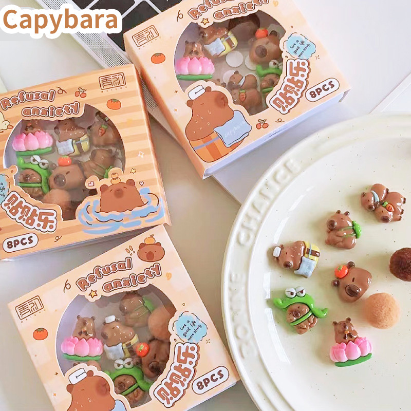 

8 pcs/box kawaii stationery cute stickers aesthetic capybara Plastic Patches for DIY Cup /box /desk/Shoes Handmade Decoration