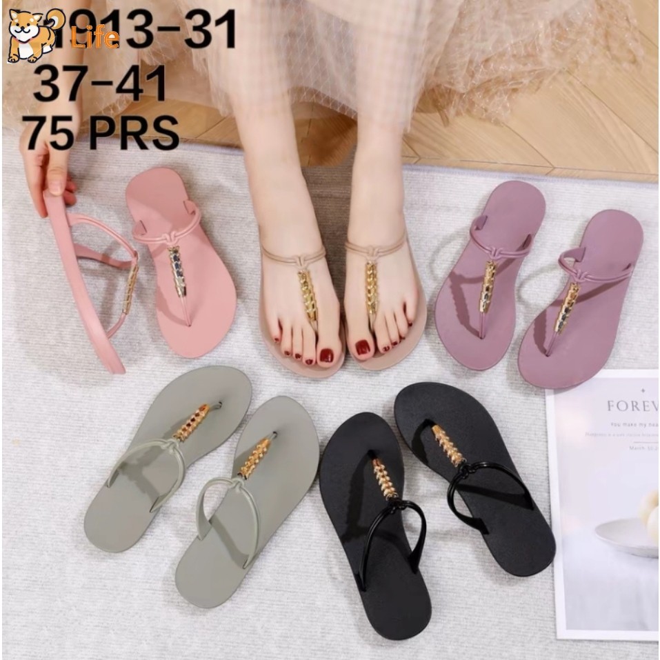 GLANZTON SANDAL FLIP FLOP FLOP WANITA SANDAL FLIP FLOP FLOW KARET HITAM SANDAL WANITA