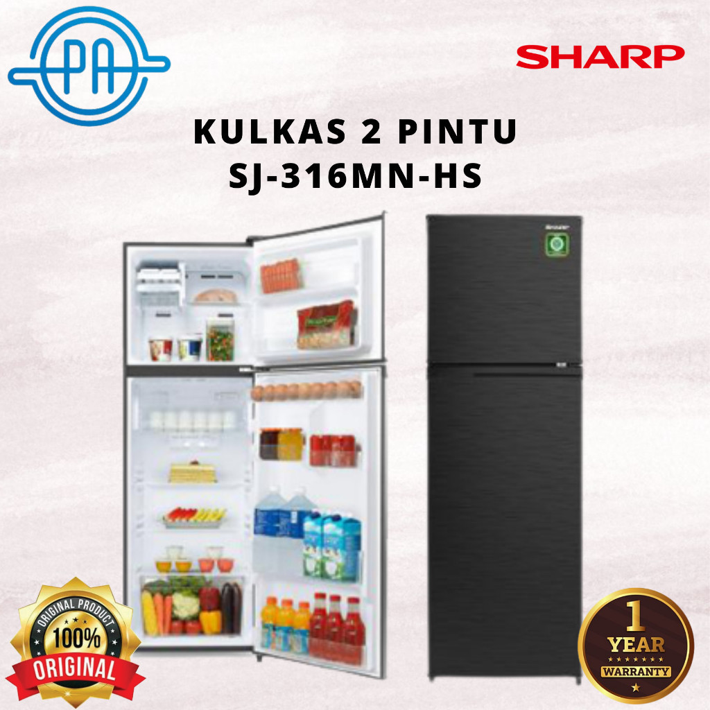 PROMO SPESIAL KULKAS SHARP 2 PINTU SJ-316MN-HS / SJ 316 MNHS / SJ316 MN-HS GARANSI RESMI