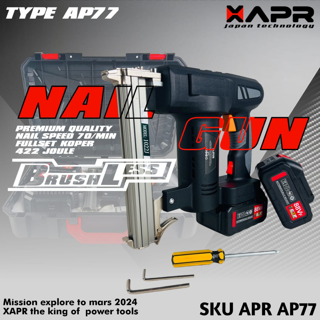 APR JAPAN 88V Mesin Paku Tembak Rivet Baterai Cordless Nail Gun Nailgun Tanpa Kabel AP77