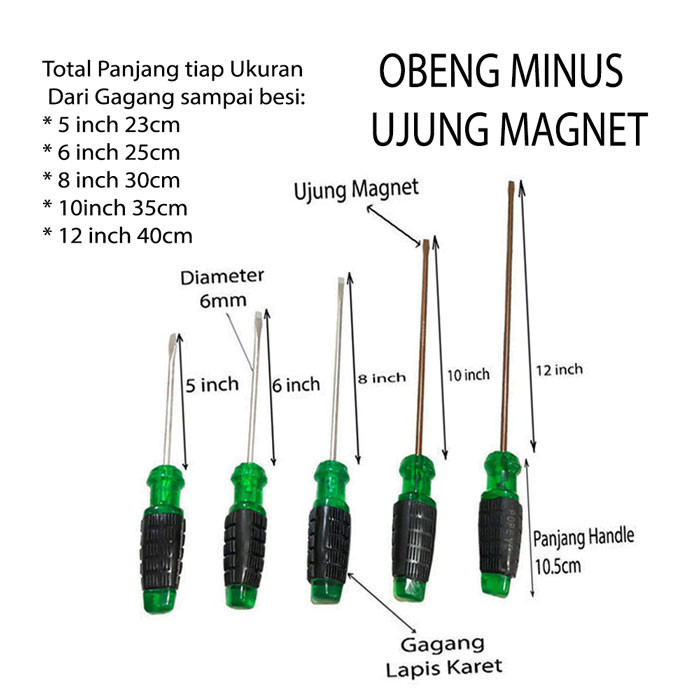 

SIYOTA - POPEYE - SHISUKA - YAMATO Obeng Minus Varian Ukuran 5" - 6" - 8" - 10" - 12" Ujung Magnet Gagang Lapis Karet