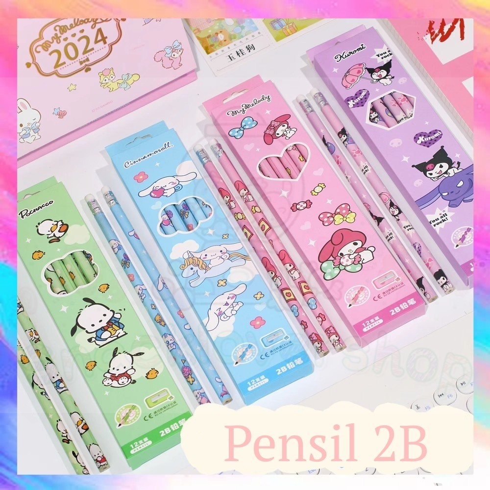 

(12 pcs) Pensil 2B HB Karakter / Pencil Kayu 2B HB Fancy Kartun Lucu Sanrio Labubu