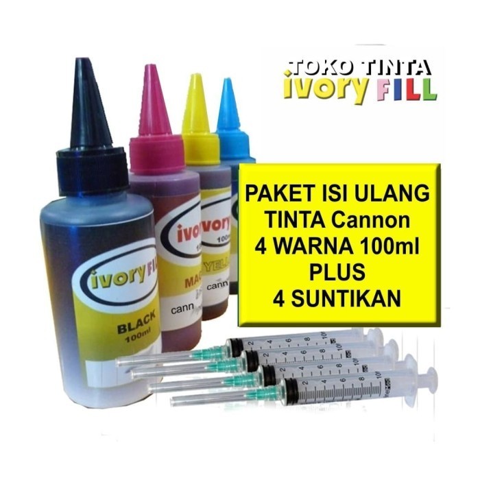 

[Promo] Paket tinta canon 4 warna untuk infus refill isi ulang 100ml ink