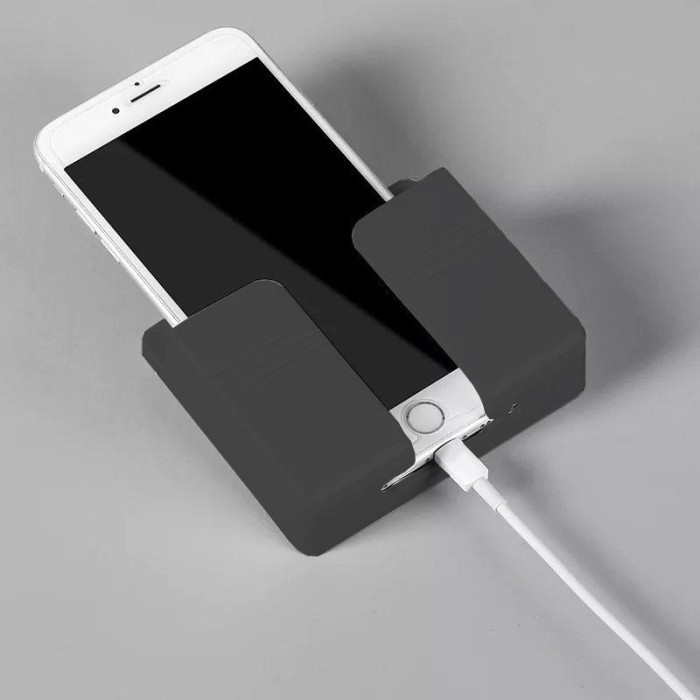 holder hp tempel dinding rak remote Charger tembok Stand phone holder - Hitam
