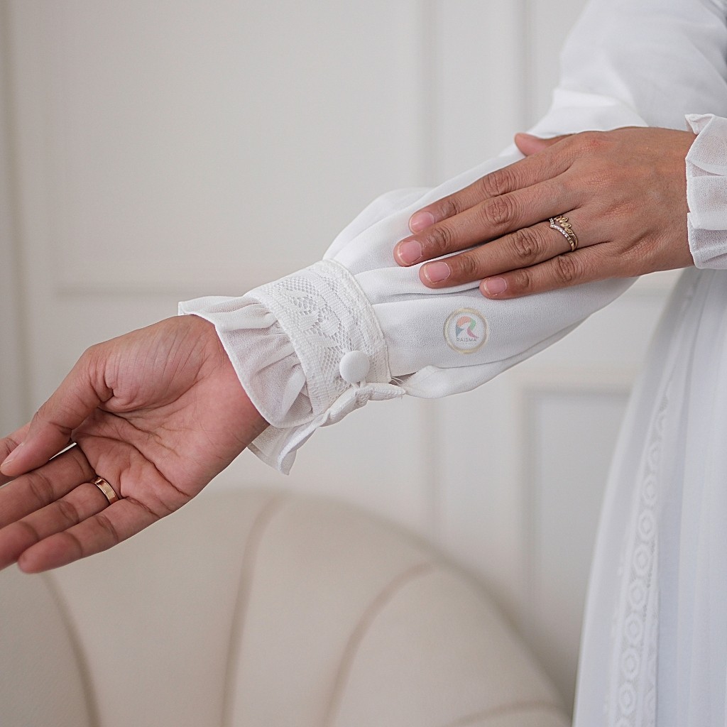 Raisma Gamis Putih Lebaran Premium Ceruti Mix brokat pecah 8/ GAMIS MODEL BARU MURAH