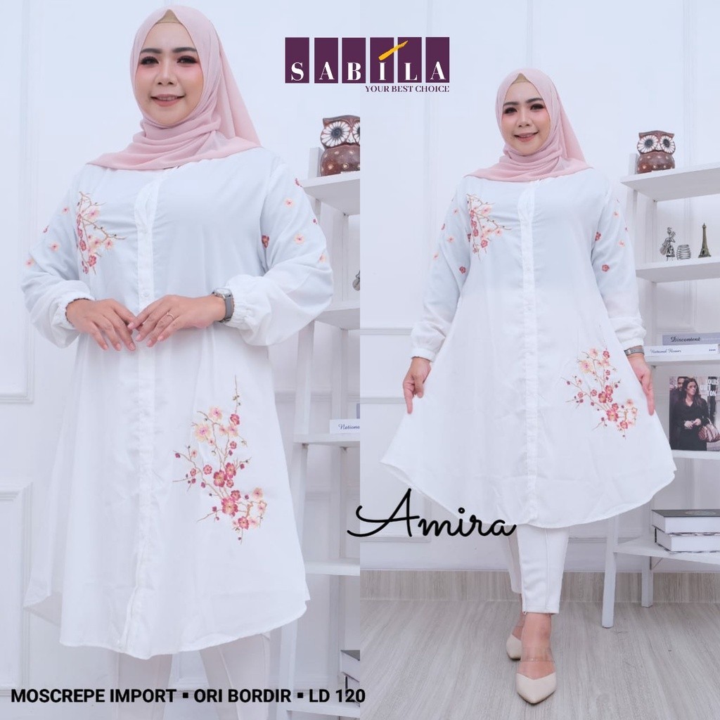 Atasan Long Tunik Putih Bordir Jumbo Moscrepe Premium Lengan Panjang Ld 120 Kekinian terbaru SHERLY/