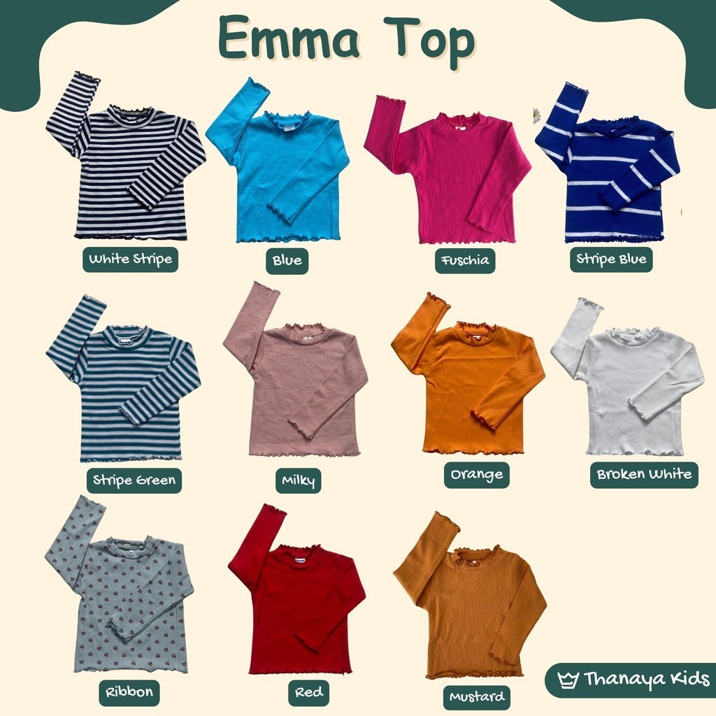 Thanaya Kids - Kaos Anak Perempuan Lengan Panjang Baju Anak Cewek Rib Curly Tee Emma Top