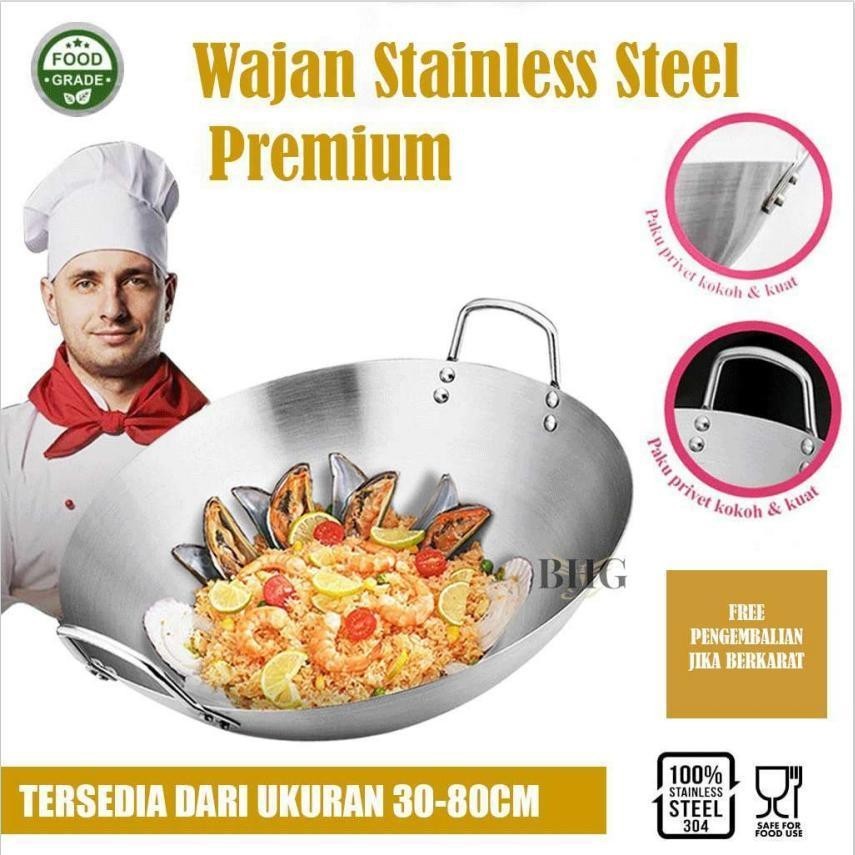 Wajan/wajan penggorengan tebal semua stainless steel/wajan anti lengket stainless steel 304 asli//wa