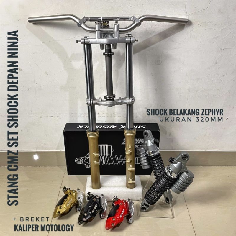 Shock Skok Depan Ninja Set Stang Cmz Plus Shock Belakang Zephyr 320mm dan Kaliper Motology Set Breke