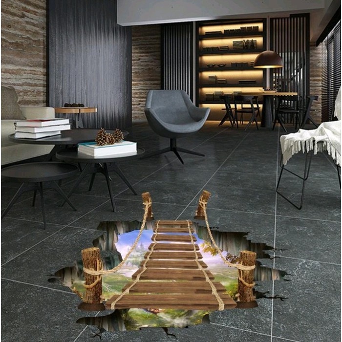 Stiker Lantai / Floor Sticker (3D): Jembatan Gantung di Lantai Rumah
