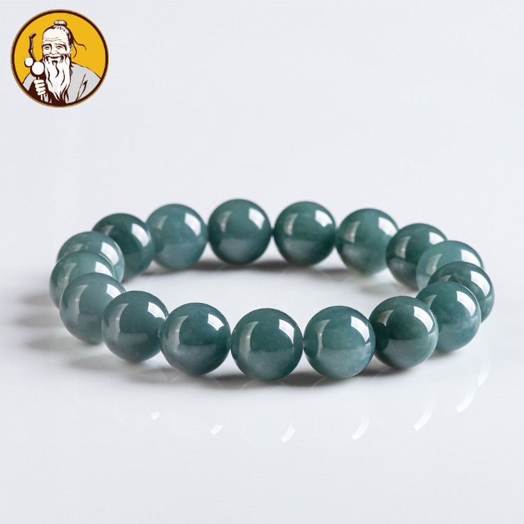 Dengan Sertifikat：Natural Sebuah batu giok, gelang manik-manik bulat air biru.