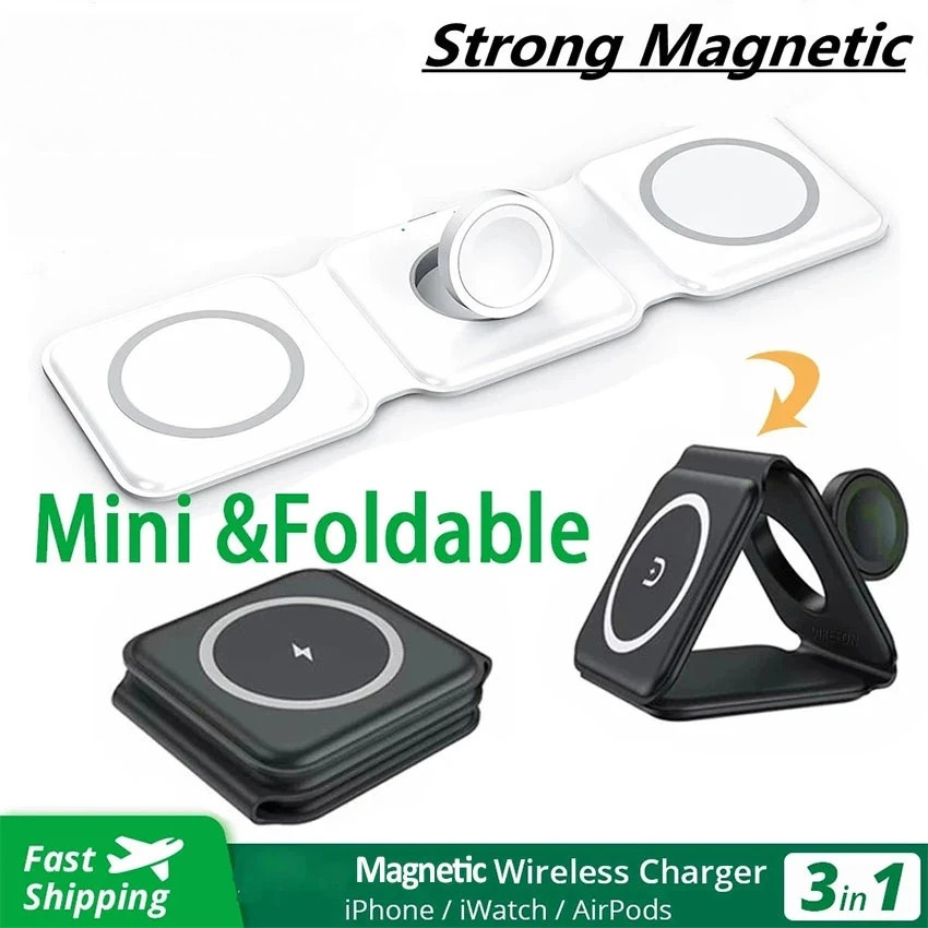 3 in 1 Magnetic Wireless Charger Pad Fast Wireless Charging Dock Station Foldable Portable Charger