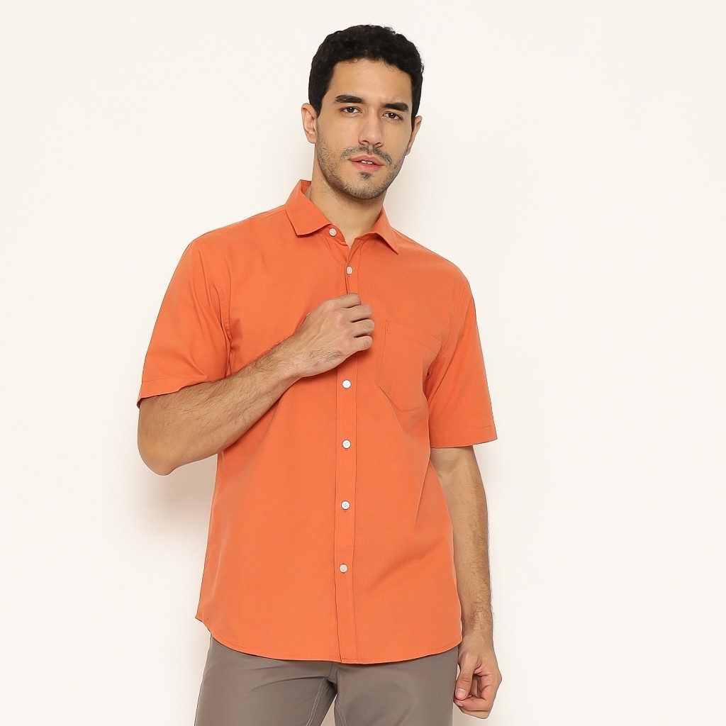AMK Kemeja Pria Polos Katun SHS ITO S/S Terracota