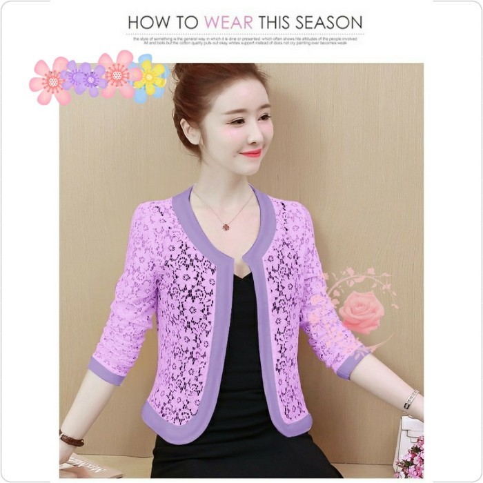 Cardigan brukat miumi ungu lilac cardi korean style murah niy
