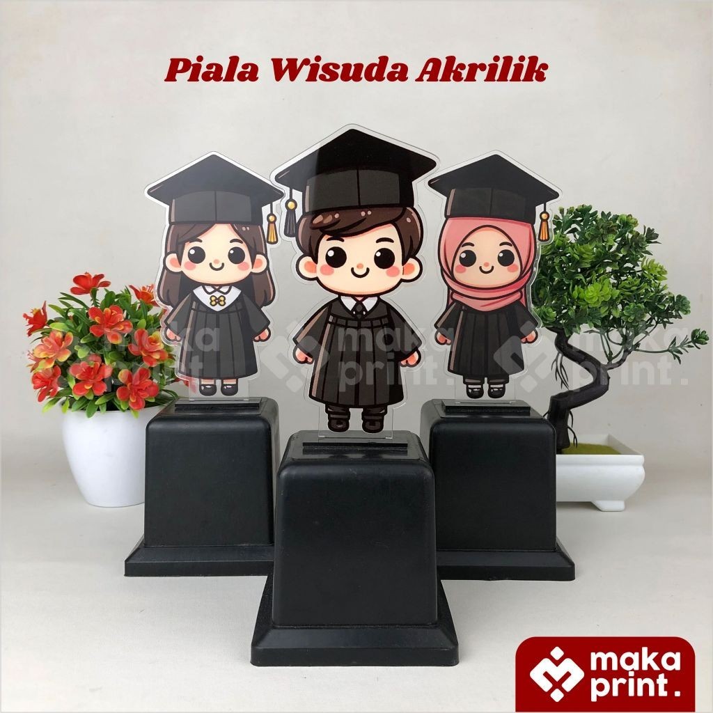 Murah Piala Wisuda Akrilik (Wisuda AI 002) [PRINT UV]  - Piala Wisuda Almamater Hitam - Kado Wisuda 