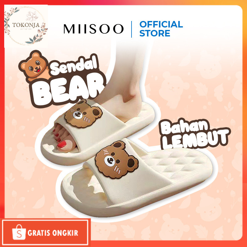 Sandal Sepatu Terbaru / MIISOO Sandal Beruang Sandal Slop Wanita Karet Motif Beruang Sandal Slip Kar