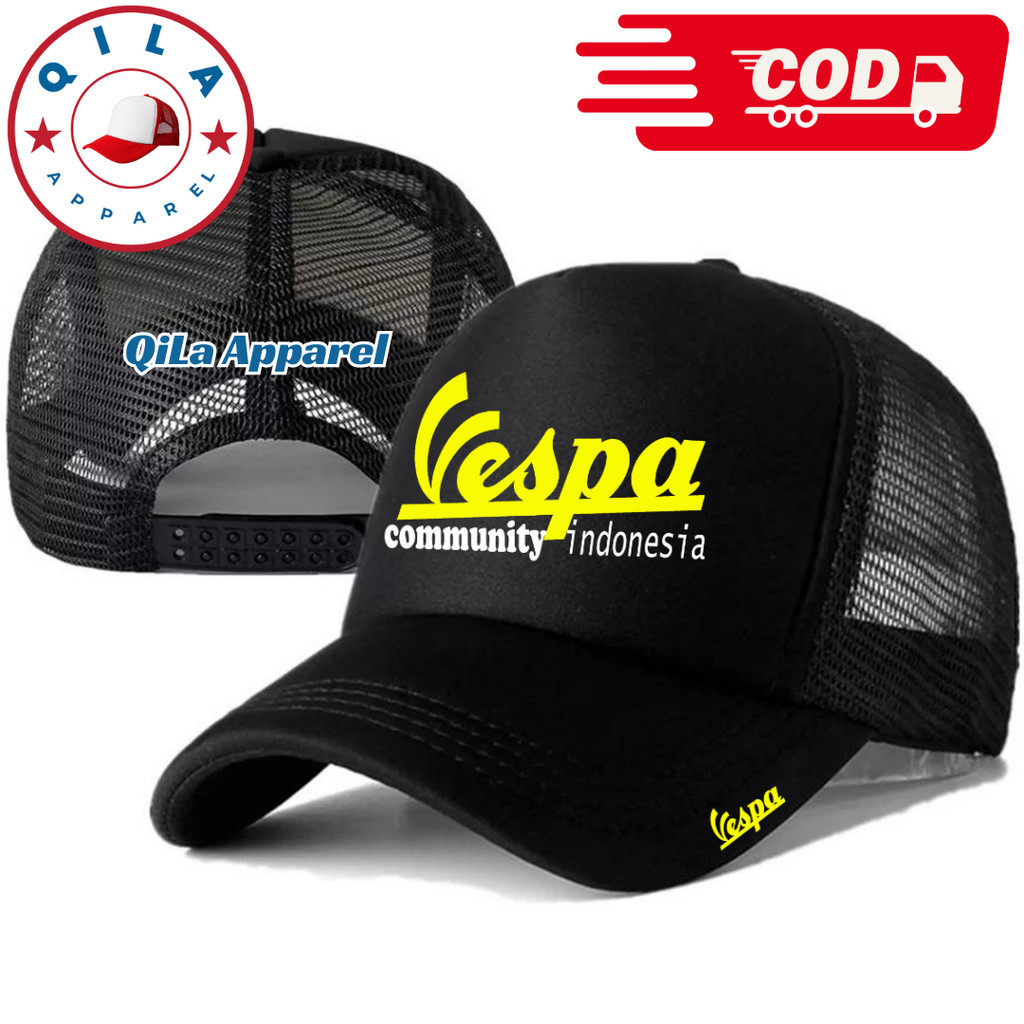 QiLa Apparel Topi Trucker VESPA - Topi Distro VESPA Logo - Topi VESPA Premium - Topi Pria Dewasa - T