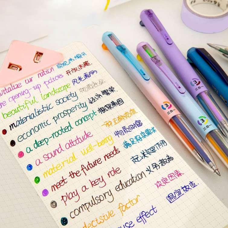 

Pulpen Aesthetic Gel Pen 3 Colours 0.5mm Pulpen Pelajar Multifungsi Retractable Gel Pens Lucu Pen Mekanik