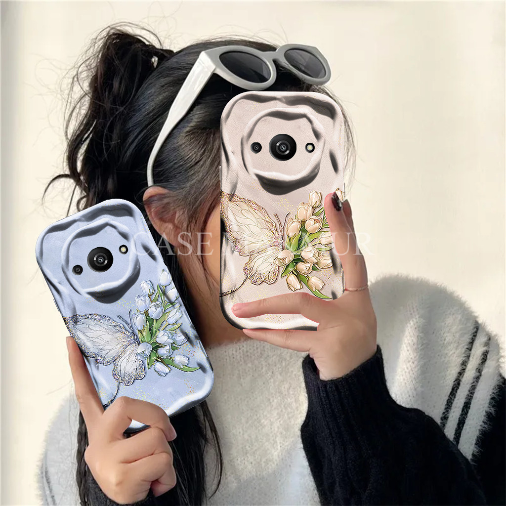 Soft Case Untuk Xiaomi Redmi A3 2024 Silicone Gelombang Motif Buterf1y Casing Custom