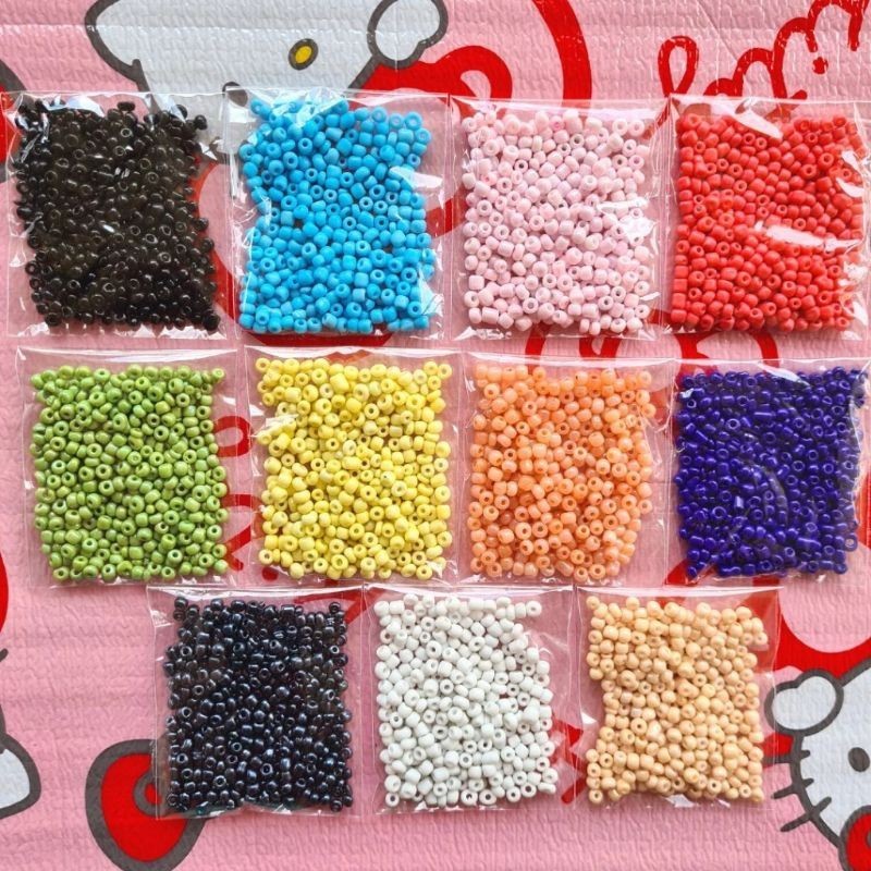 [10 Gram] Mote Pasir 6/0 Manik Pasir 4mm | Bahan Kerajinan DIY Terlaris Bonus Tali Elastis + Tali Gi