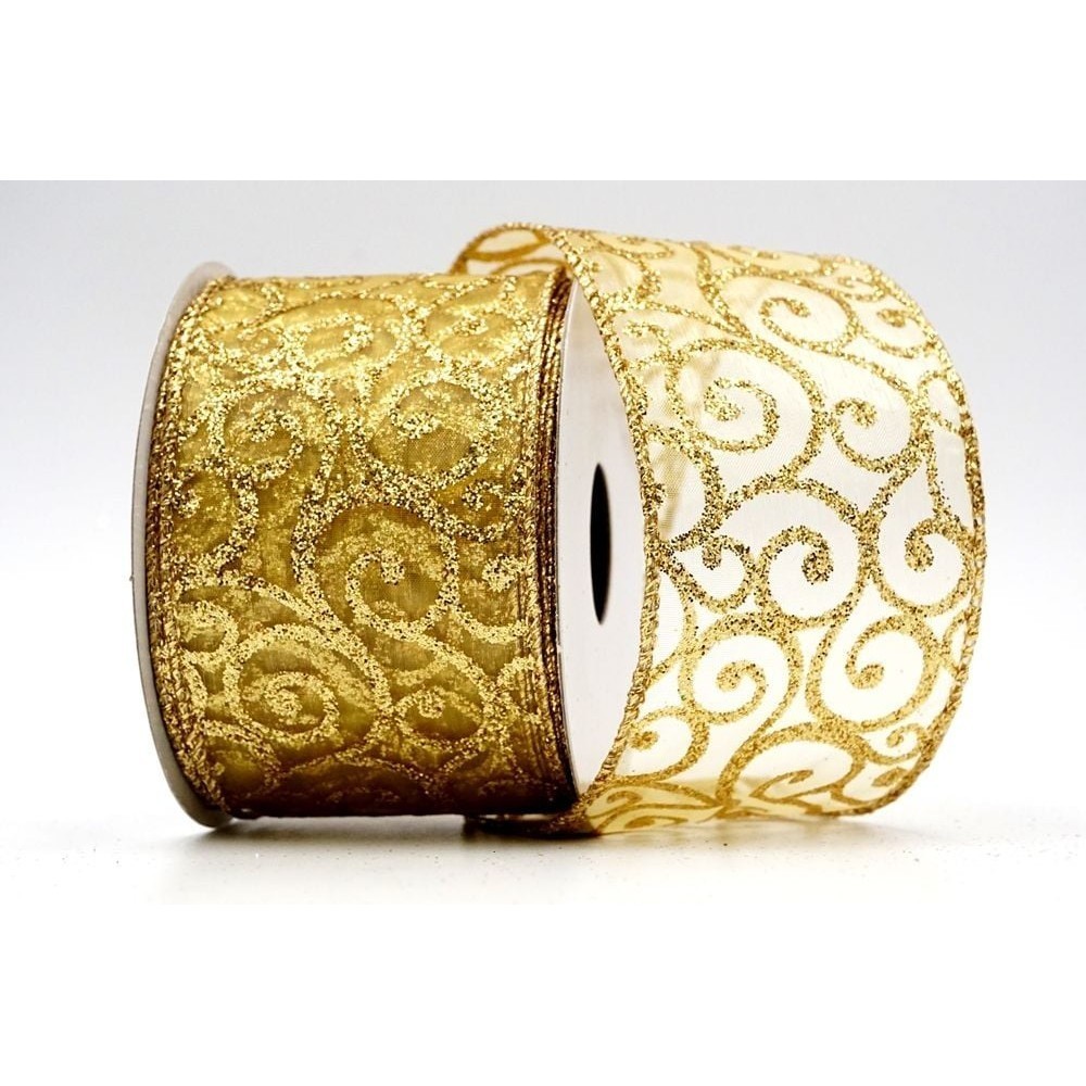 

KIARA Pita Ribbon Kawat / Pita Hiasan Kado Hampers / Pita Ribbon Kawat Lebar 6.5 Cm Warna Gold / Pita Gliter