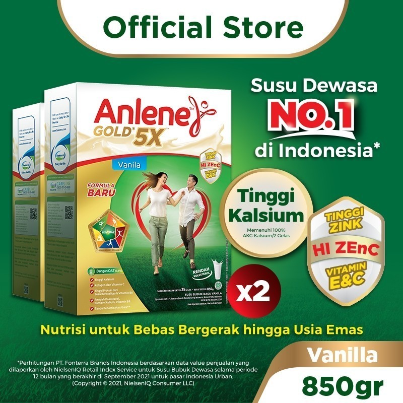 

Anlene Gold 5X Susu Bubuk Dewasa Vanila 2 x 850g - Nutrisi Tinggi Kalsium Untuk Tulang, Sendi, dan Otot