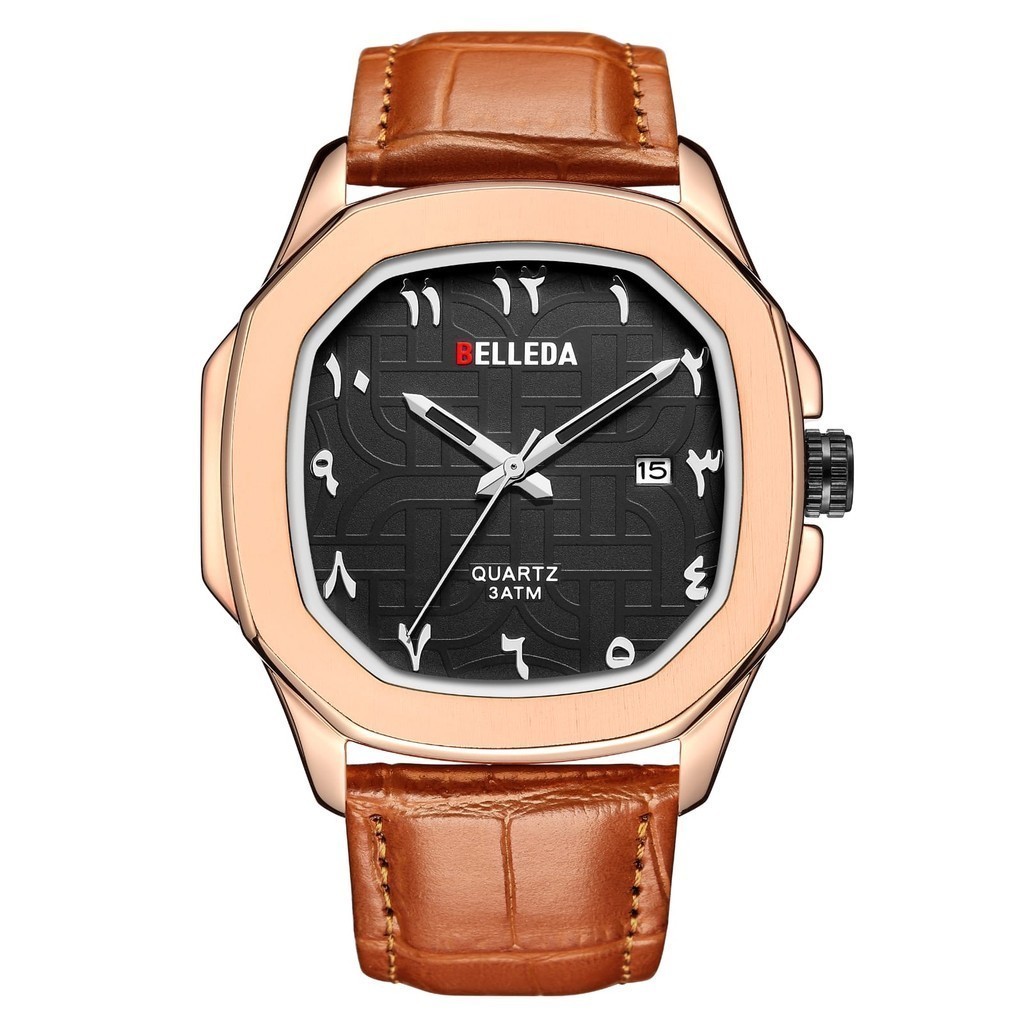 Jam Tangan Pria Wanita Belleda 9484-2 Quartz Tanggal Strap Leather Arbick Anti Air 3 Atm Watches