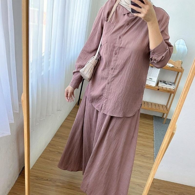 geneaby - Humaira One Set Skirt Rok Premium | Setelan Rok Crinkle Airflow