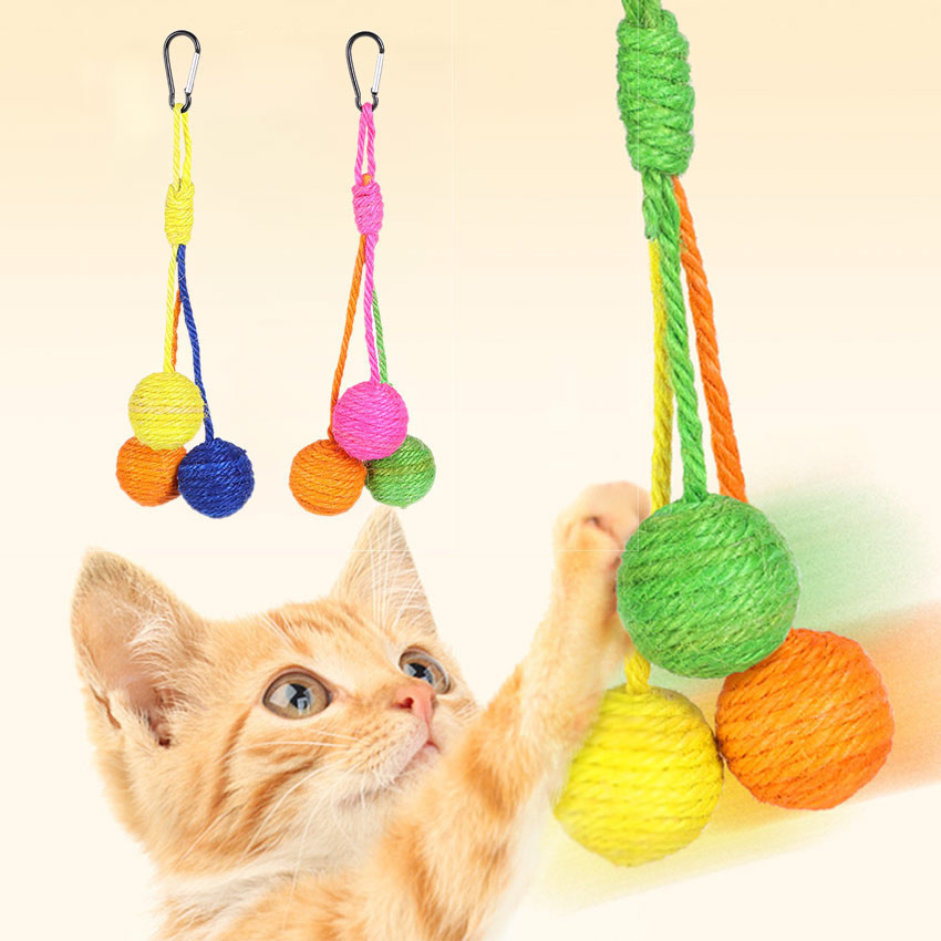 Mainan Gigitan Kucing Bola Tali Gantung Kandang Bandul/ Mainan Kucing Mainan Kucing Bola Bel Warna