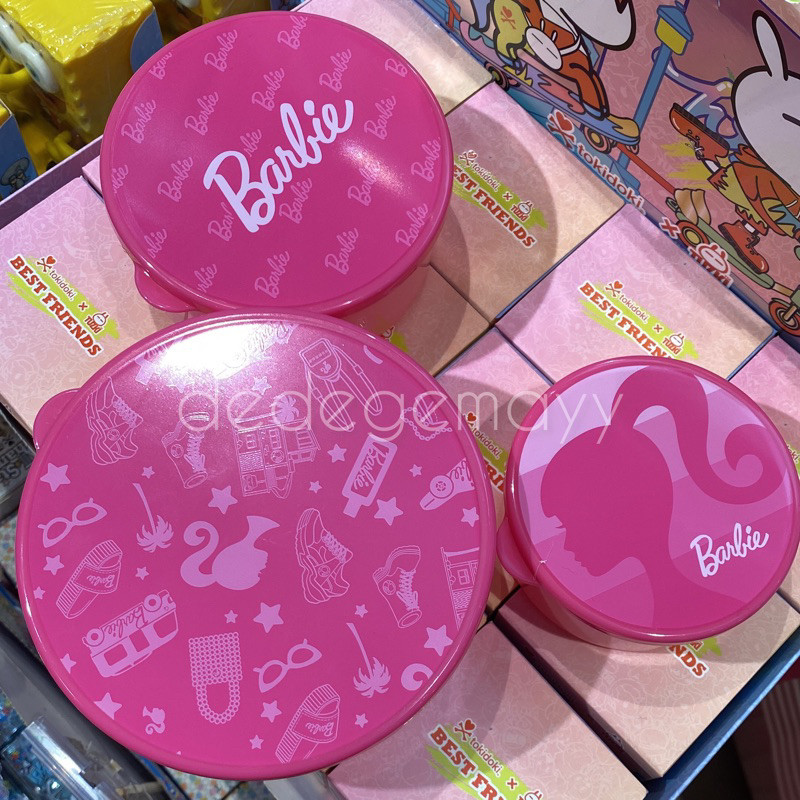 Miniso x Barbie - Lunch Box Set isi 3 pcs Barbie | Storage Food Bulat Barbie