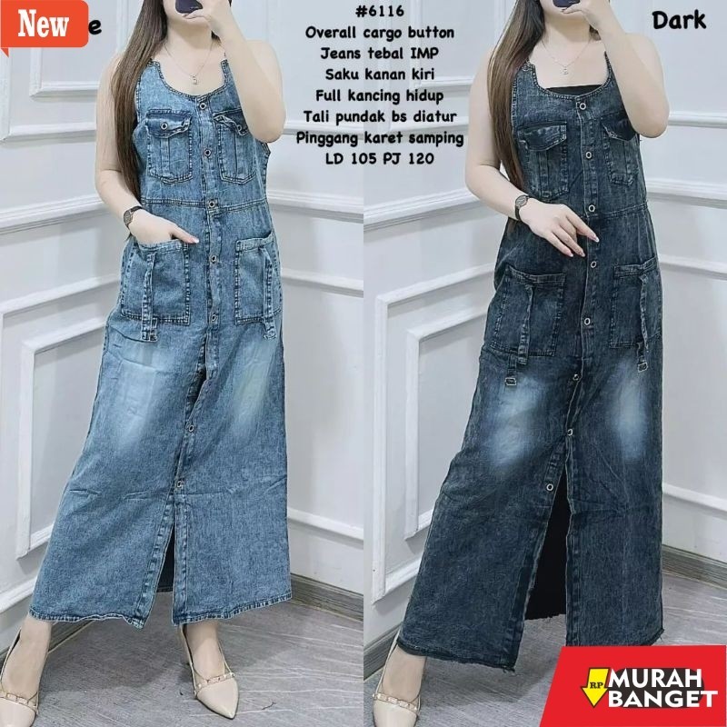 Jumpsuit Wanita Kekinian Overall Rok Jeans Panjang Cargo Button // Overall Rok Jeans Wanita