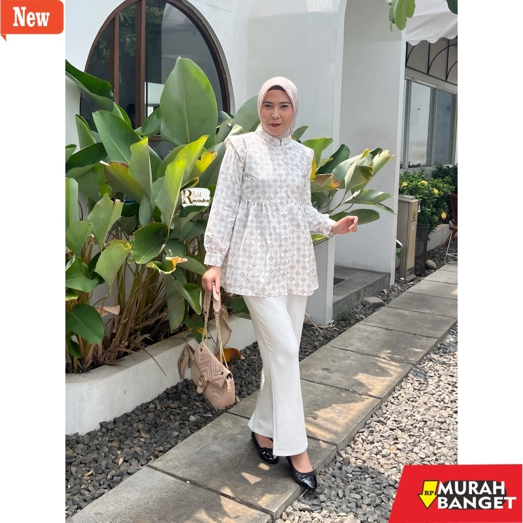 Blouse Wanita Kekinian Blouse Batik Kawung Ruffle
