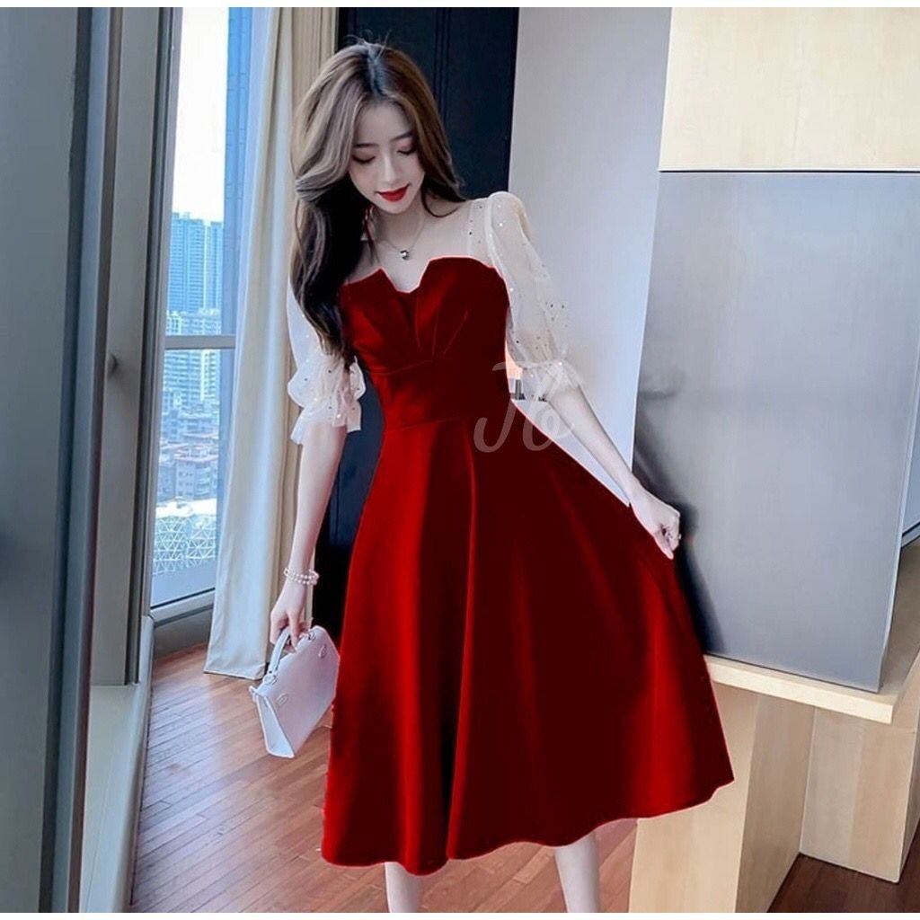 Dress Kondangan Brukat Tile Gliter Baju Pesta Wanita Dres Pesta Wanita Dress Remaja Kekinian Gaun Br