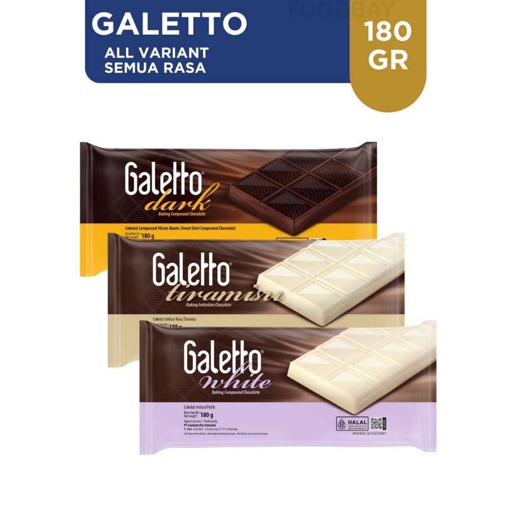 

GALETTO Compound Chocolate Coklat Galeto batang blok Dark / White / Tiramisu 180 Gr