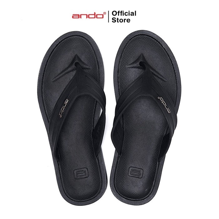 Freza_Store99 Ando Official Sandal Jepit Booster Pria Dewasa - Hitam/Hitam - 41