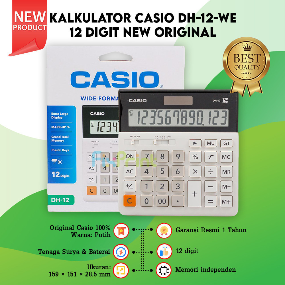 

Calculator Casio DH-12 BK White 12 Digits Kalkulator Dekstop Original