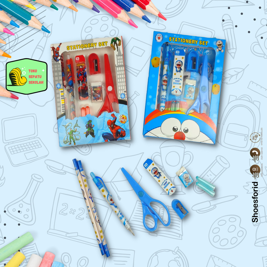 

Stationery Set 9in1 Pensil+gunting // set Alat tulis karakter